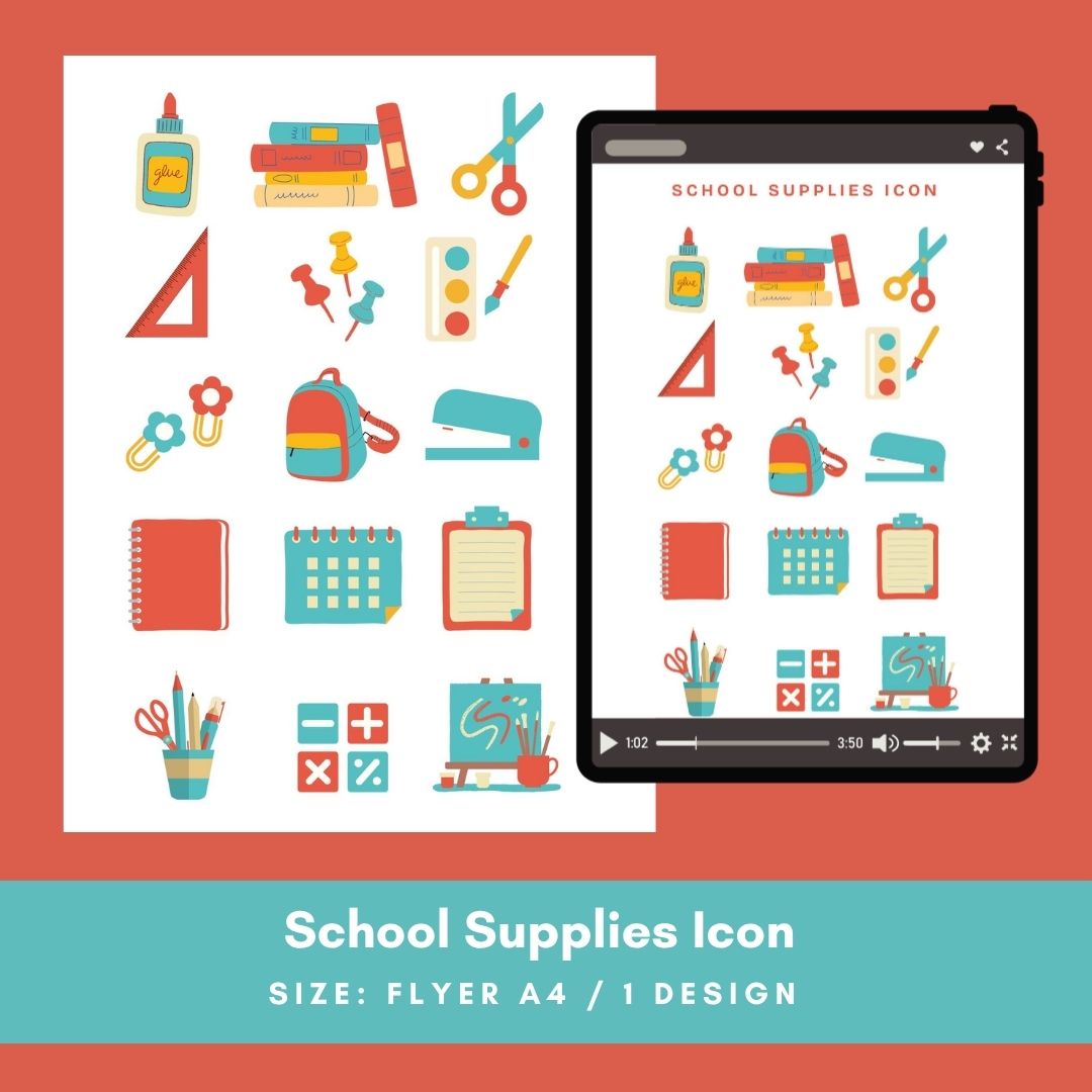 School Supplies Icon Flyer A4