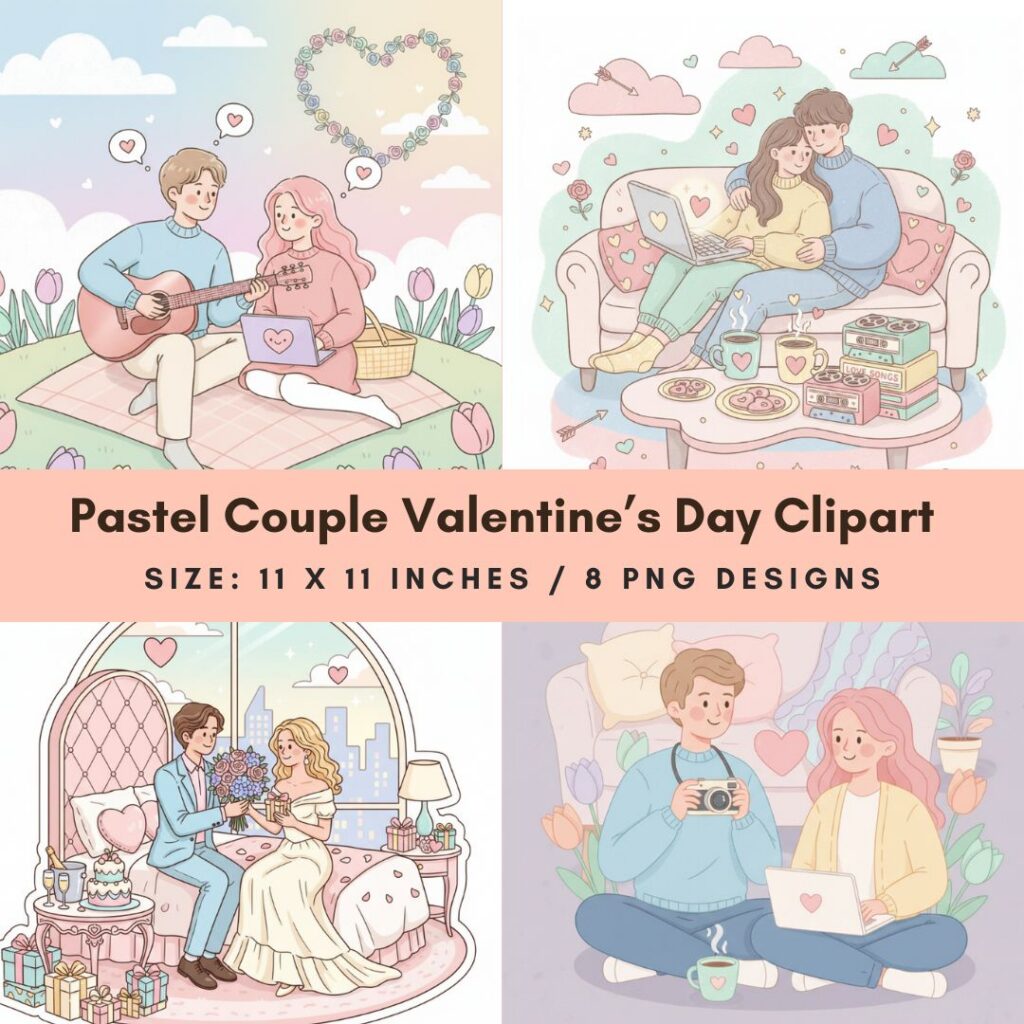 Pastel Couple Valentines Day Clipart