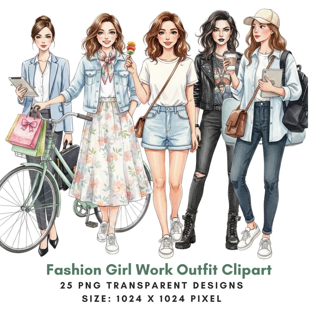 Fashion Girl Outfit Work and Everyday Casual Clipart